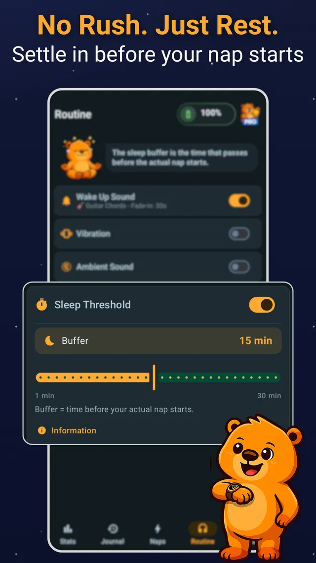 Routine screen with the Sleep Buffer slider set to 15 minutes before the nap timer starts